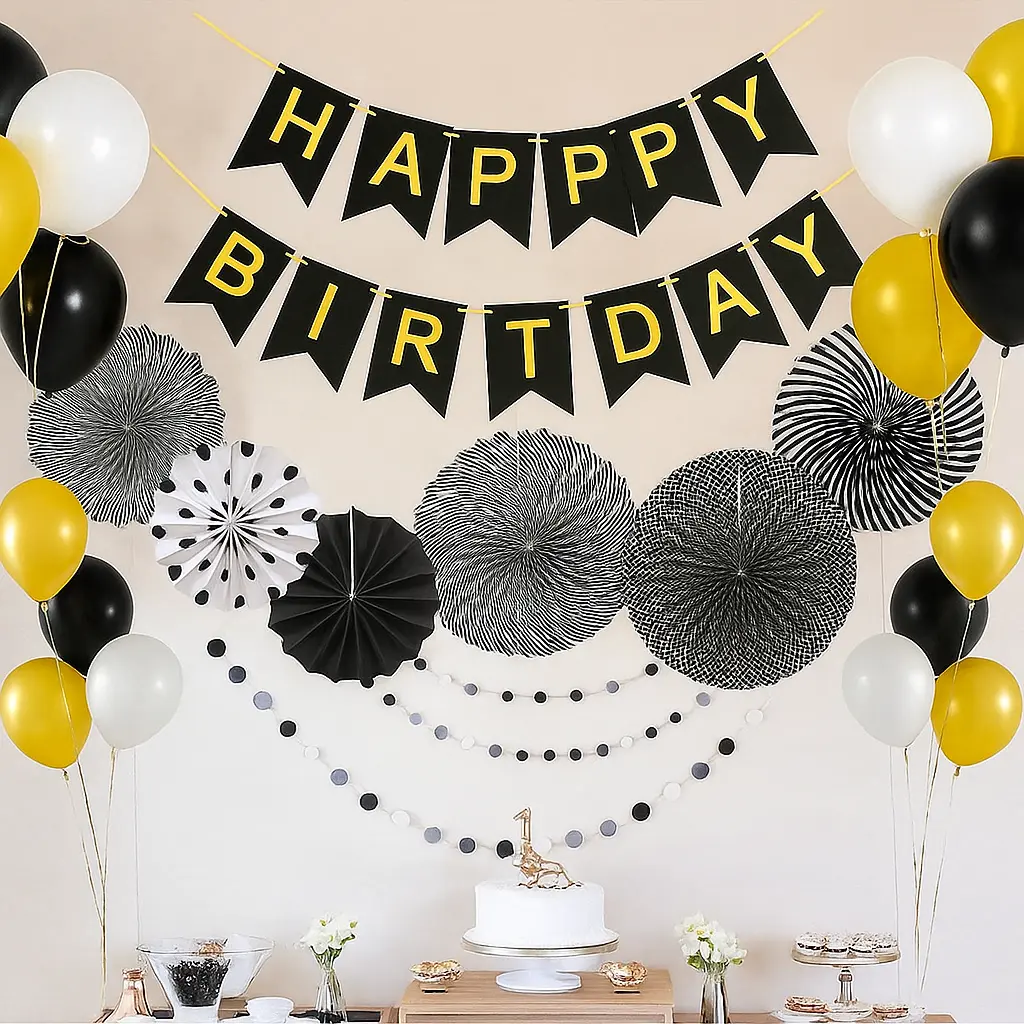 birthday set, with paper fan.