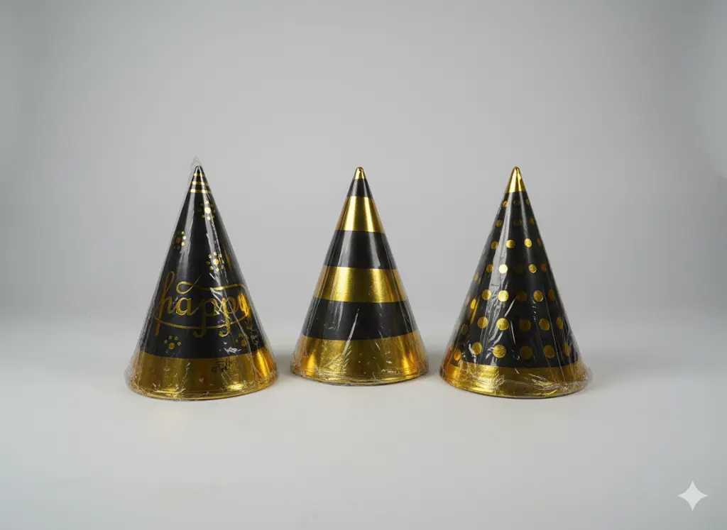 Birthday caps gold and black