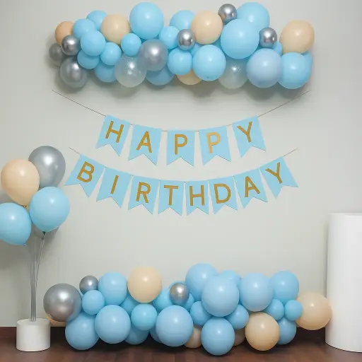 Blue- beige birthday decor set